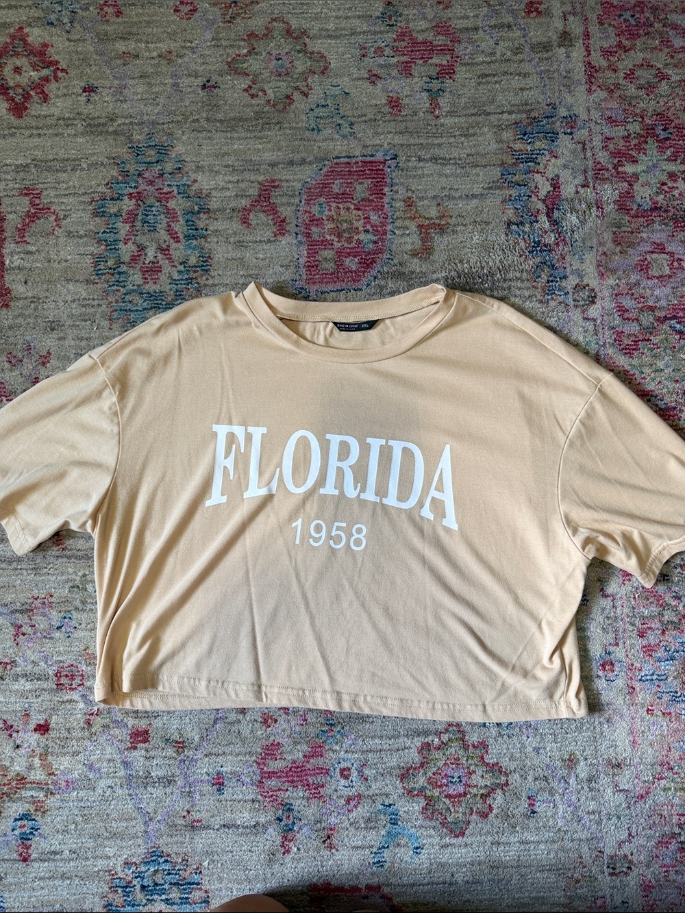 SHEIN Cream Florida 1958 Cropped Tee